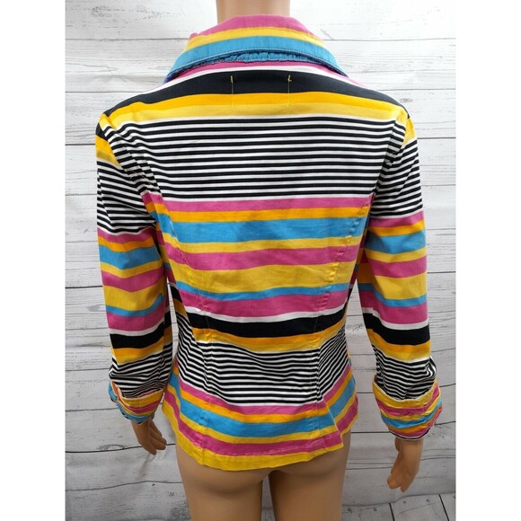 AMX Womens Pink Zip Up Long Sleeve Jacket Stripted Colorfull Rainbow S - Picture 4 of 11